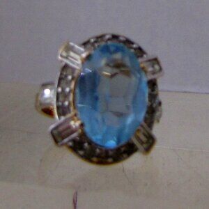 Blue and Clear Crystal Silver Plated Costume Ring Size 8 LNC